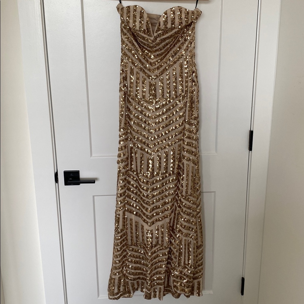 Art Deco strapless dress with gold sequin detailing UK size 12 US size 8